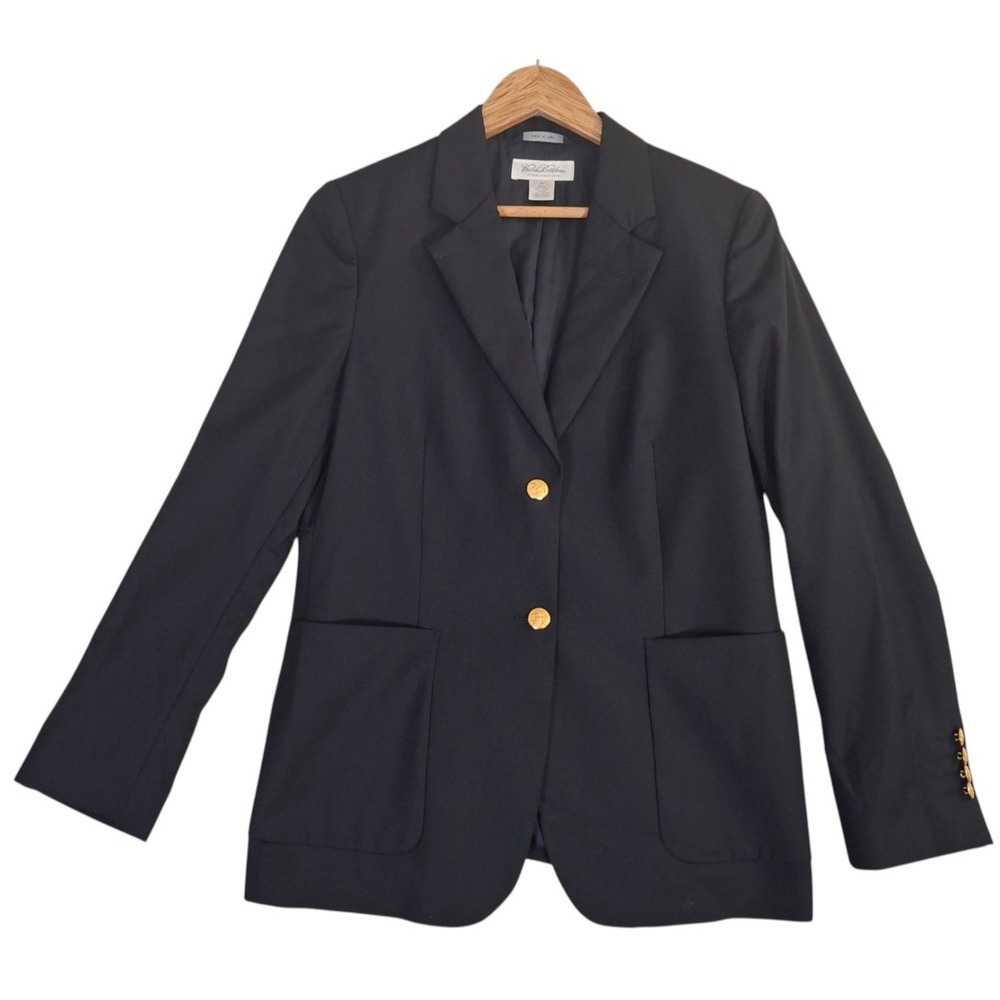 Brooks Brothers Loro Piana Wool Blazer Women's 10 Navy Gold Crest Button Italy